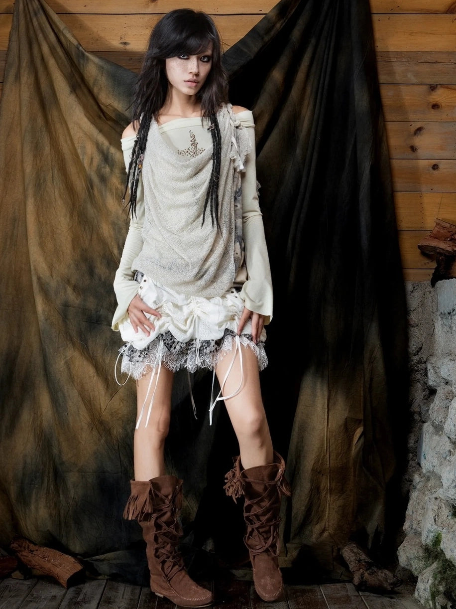 ARIADNAw Vintage Punk Cross Studded Slim Fit Long Sleeve Top Cardigan