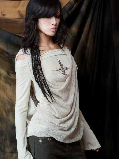 ARIADNAw Vintage Punk Cross Studded Slim Fit Long Sleeve Top Cardigan