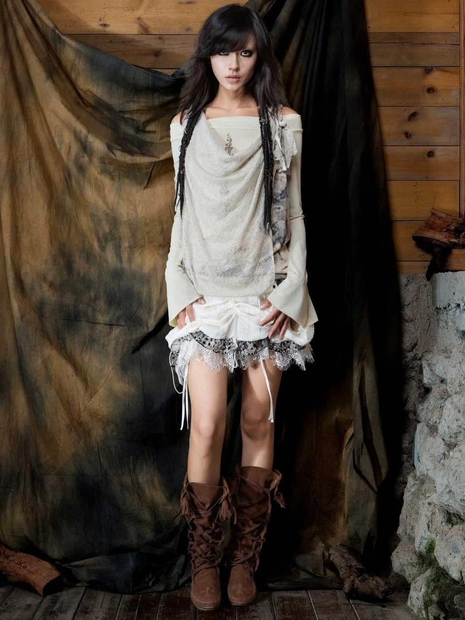 ARIADNAw Vintage Punk Cross Studded Slim Fit Long Sleeve Top Cardigan