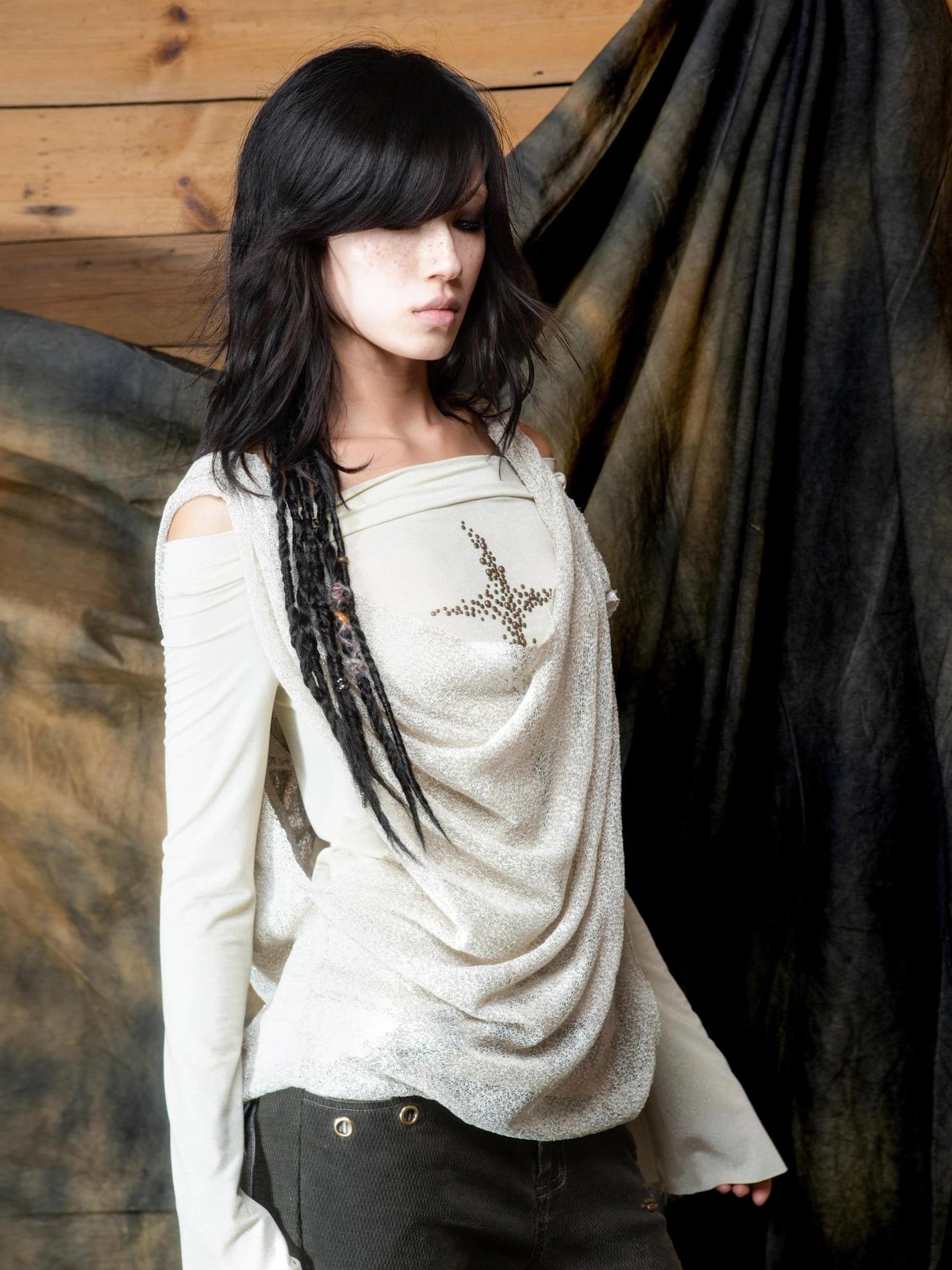 ARIADNAw Vintage Punk Cross Studded Slim Fit Long Sleeve Top Cardigan