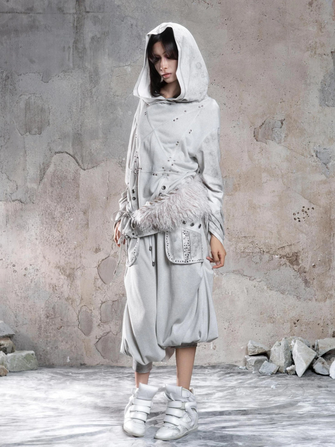 ARIADNAw Vintage Punk Detachable Fur Collar Scarf Belt Scarf