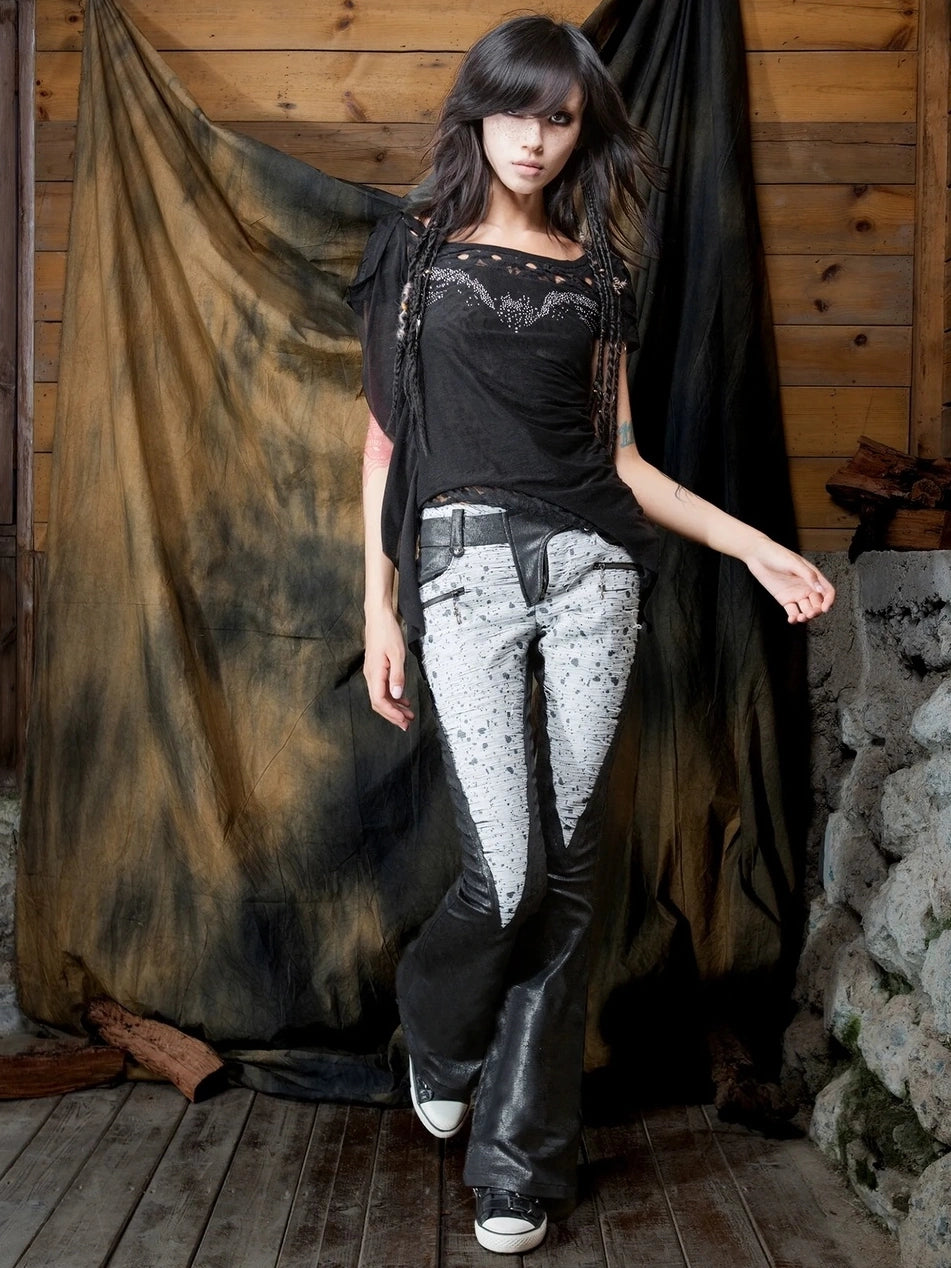 ARIADNAw Vintage Punk Flared Denim Pants Jeans