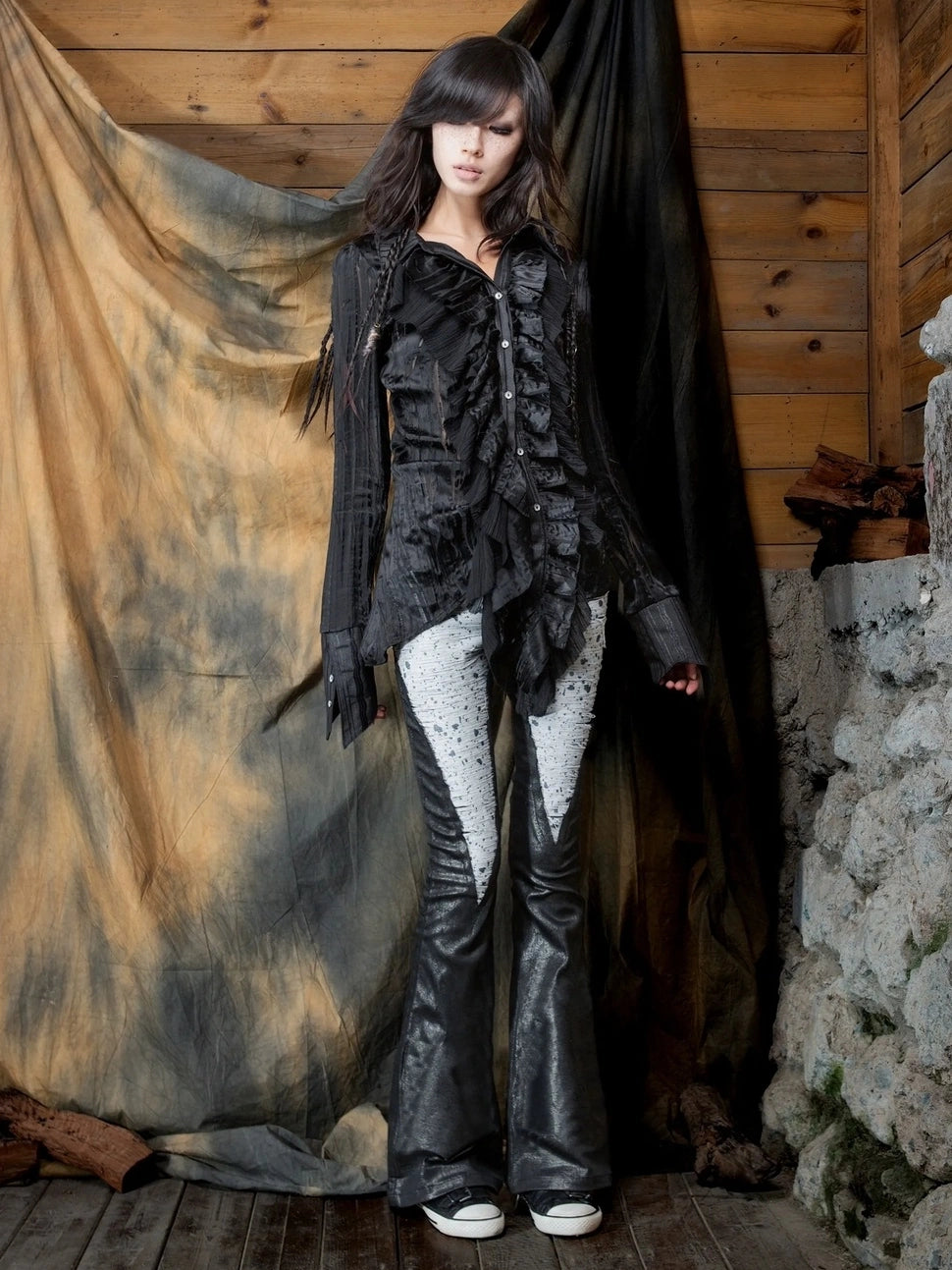 ARIADNAw Vintage Punk Flared Denim Pants Jeans