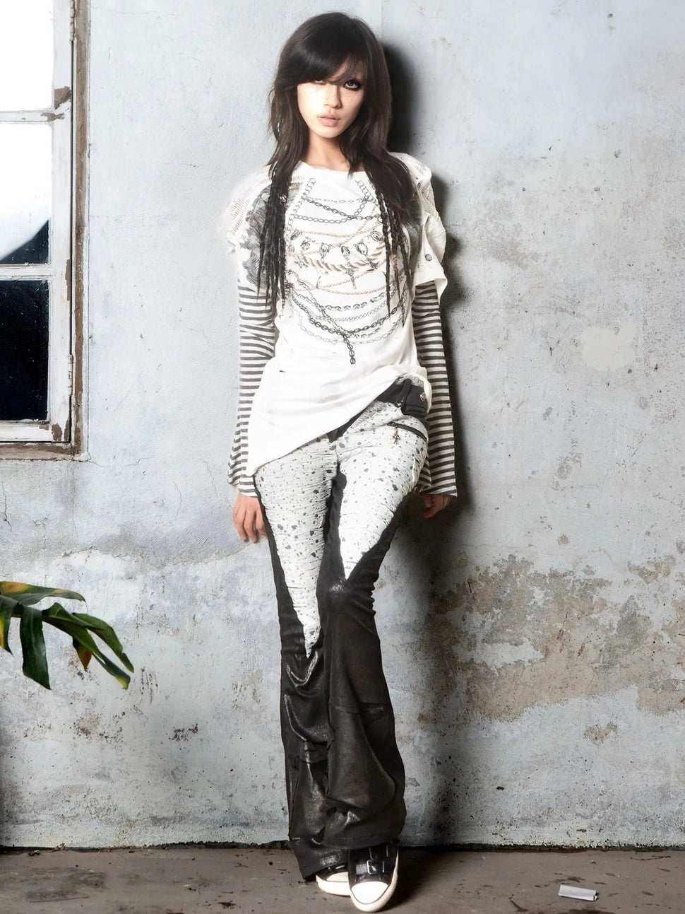 ARIADNAw Vintage Punk Flared Denim Pants Jeans