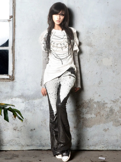 ARIADNAw Vintage Punk Flared Denim Pants Jeans