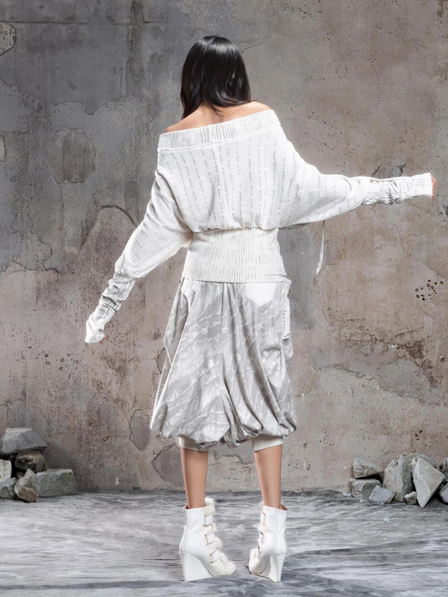 ARIADNAw Vintage Punk Print Off Shoulder Knit Top Cardigan