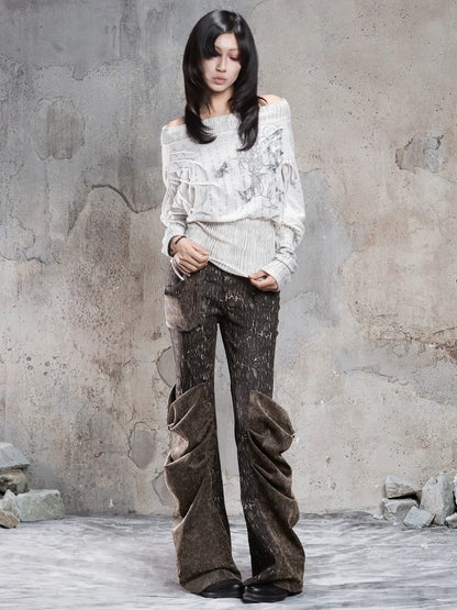 ARIADNAw Vintage Washed Heavy Work Stacked Pocket Flared Pants Jeans