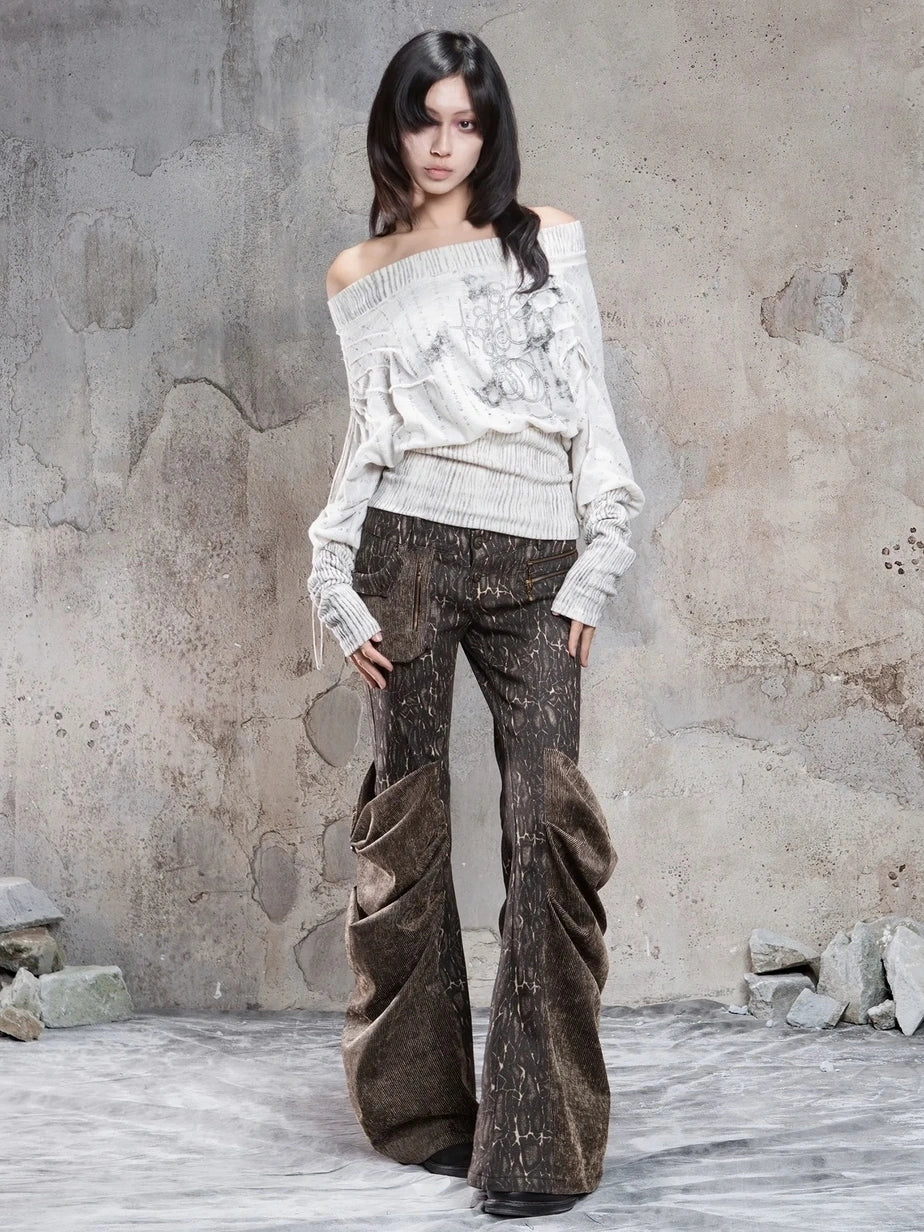 ARIADNAw Vintage Washed Heavy Work Stacked Pocket Flared Pants Jeans