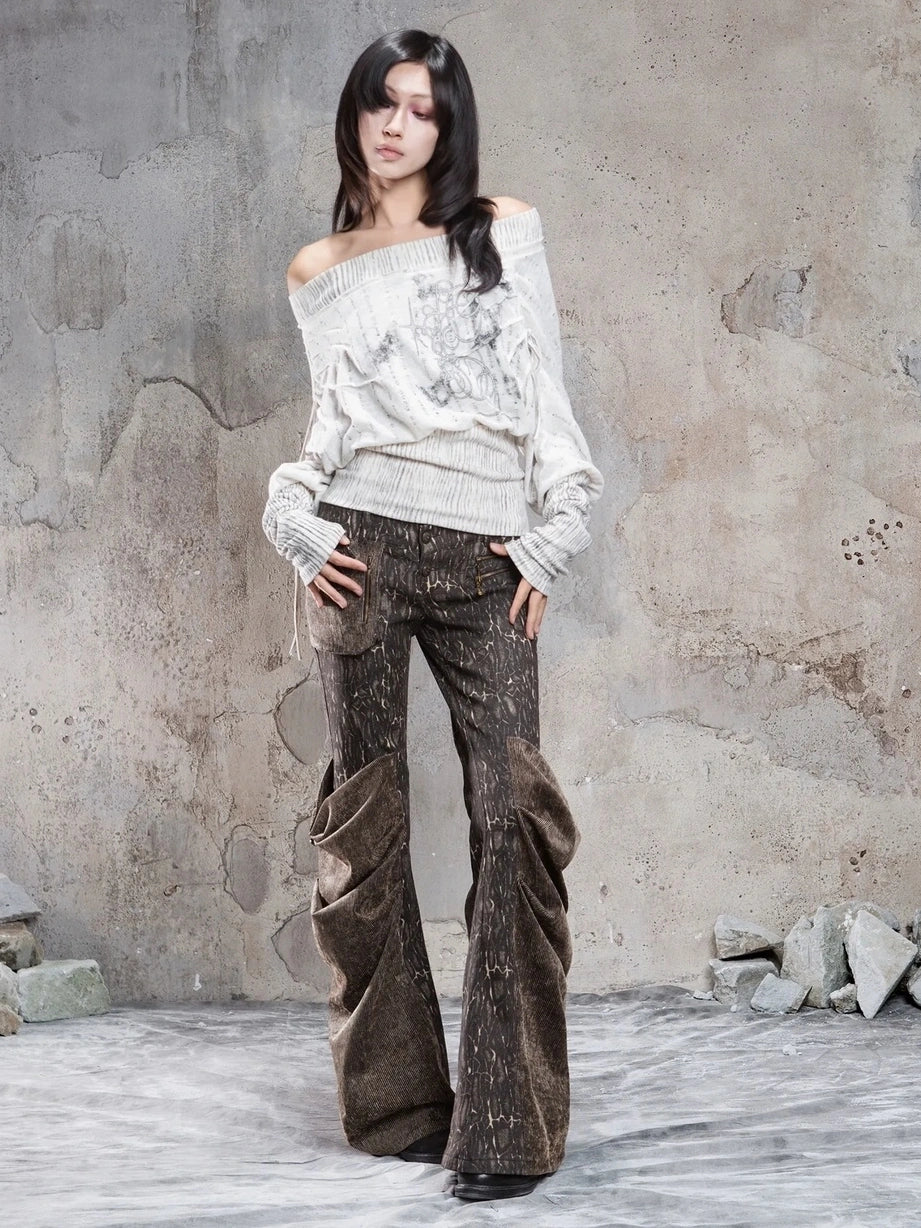 ARIADNAw Vintage Washed Heavy Work Stacked Pocket Flared Pants Jeans