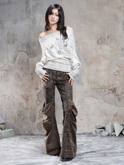 ARIADNAw Vintage Washed Heavy Work Stacked Pocket Flared Pants Jeans