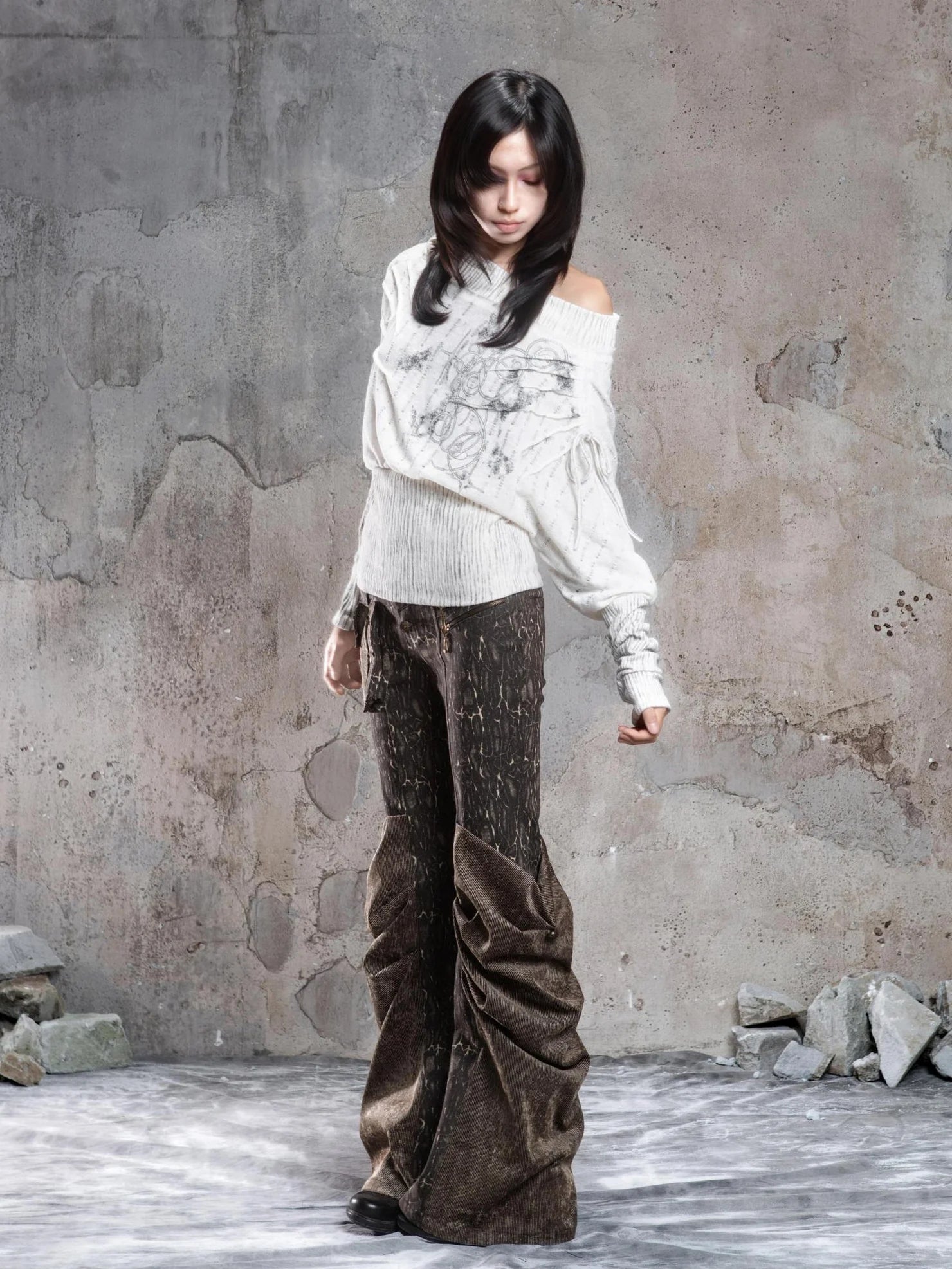 ARIADNAw Vintage Washed Heavy Work Stacked Pocket Flared Pants Jeans