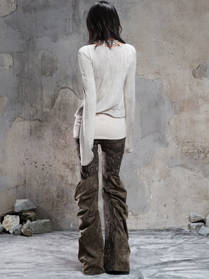 ARIADNAw Vintage Washed Heavy Work Stacked Pocket Flared Pants Jeans