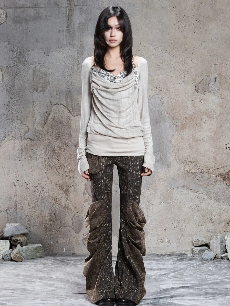 ARIADNAw Vintage Washed Heavy Work Stacked Pocket Flared Pants Jeans