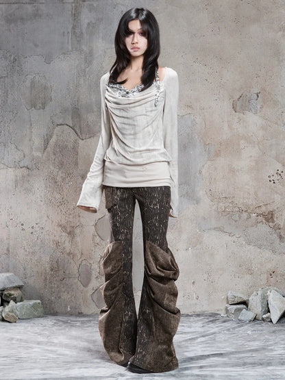 ARIADNAw Vintage Washed Heavy Work Stacked Pocket Flared Pants Jeans