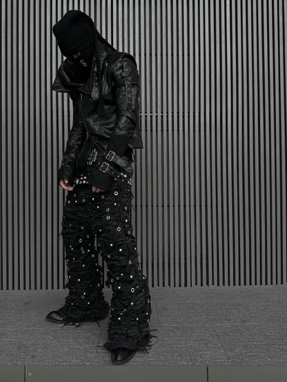 ATAnothingness Black Detachable Sleeves Stand Collar Convertible Women&