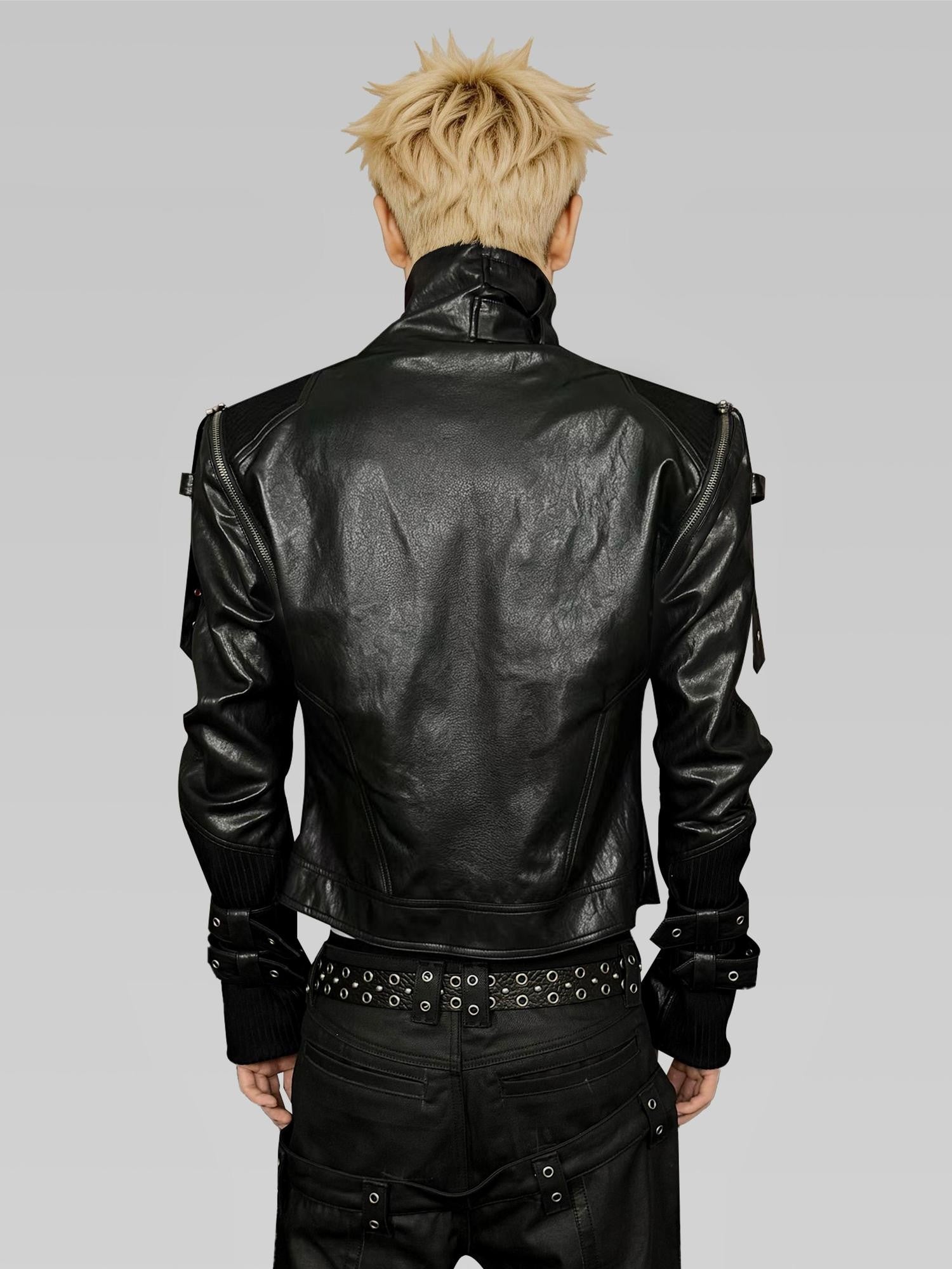 ATAnothingness Black Detachable Sleeves Stand Collar Convertible Women&