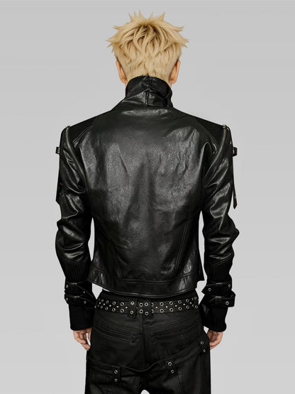 ATAnothingness Black Detachable Sleeves Stand Collar Convertible Women&