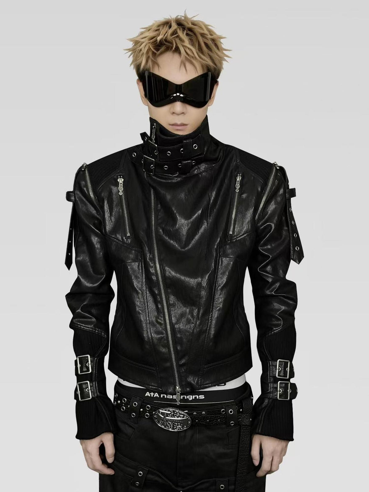 ATAnothingness Black Detachable Sleeves Stand Collar Convertible Women&