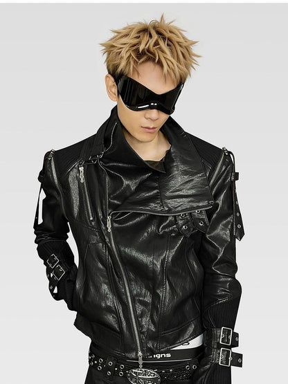 ATAnothingness Black Detachable Sleeves Stand Collar Convertible Women&
