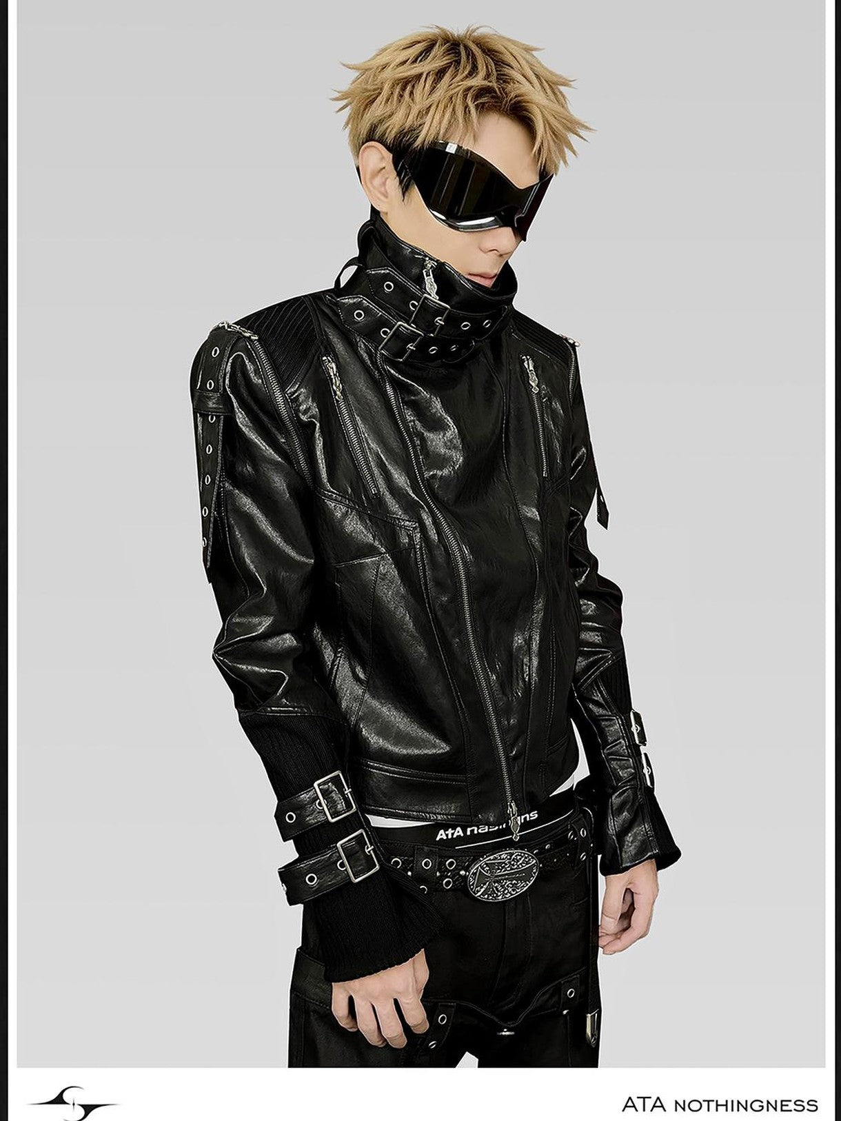 ATAnothingness Black Detachable Sleeves Stand Collar Convertible Women&