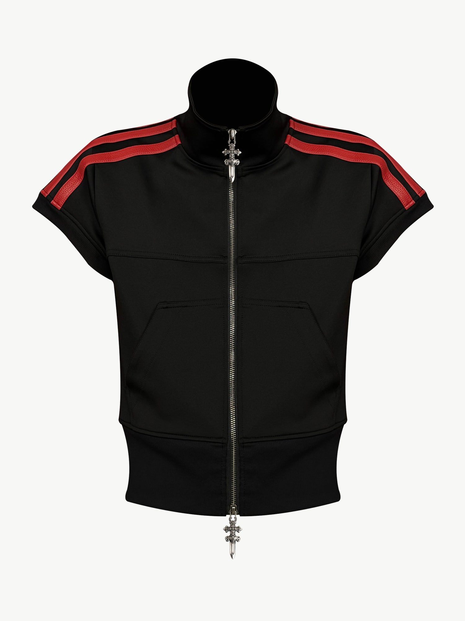ATAnothingness_Black_Red_Colorblock_Cross_Embroidered_Stand_Collar_Women&