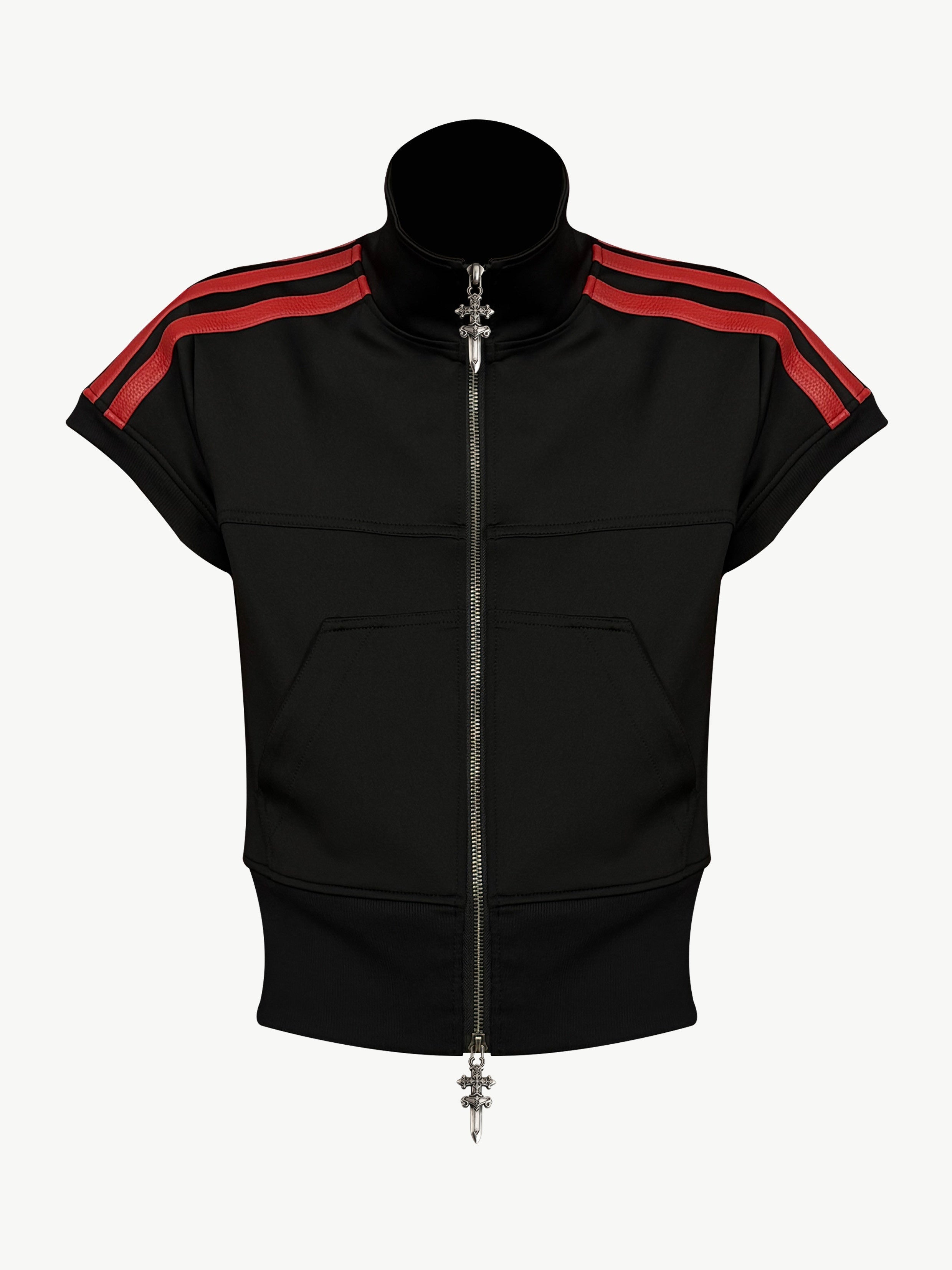 ATAnothingness_Black_Red_Colorblock_Cross_Embroidered_Stand_Collar_Women&
