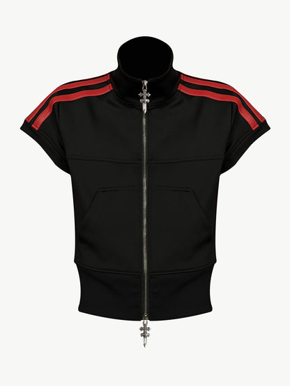 ATAnothingness_Black_Red_Colorblock_Cross_Embroidered_Stand_Collar_Women&
