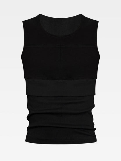 ATAnothingness Breathable Cotton Slim Fit Casual H Back Round Neck Solid Black Tank Tops