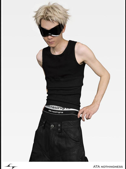 ATAnothingness Breathable Cotton Slim Fit Casual H Back Round Neck Solid Black Tank Tops