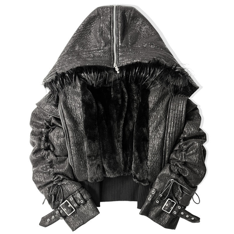 ATAnothingness_Distressed_Ruched_Adjustable_Hooded_Faux_Leather_Women&