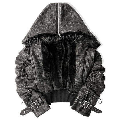ATAnothingness_Distressed_Ruched_Adjustable_Hooded_Faux_Leather_Women&
