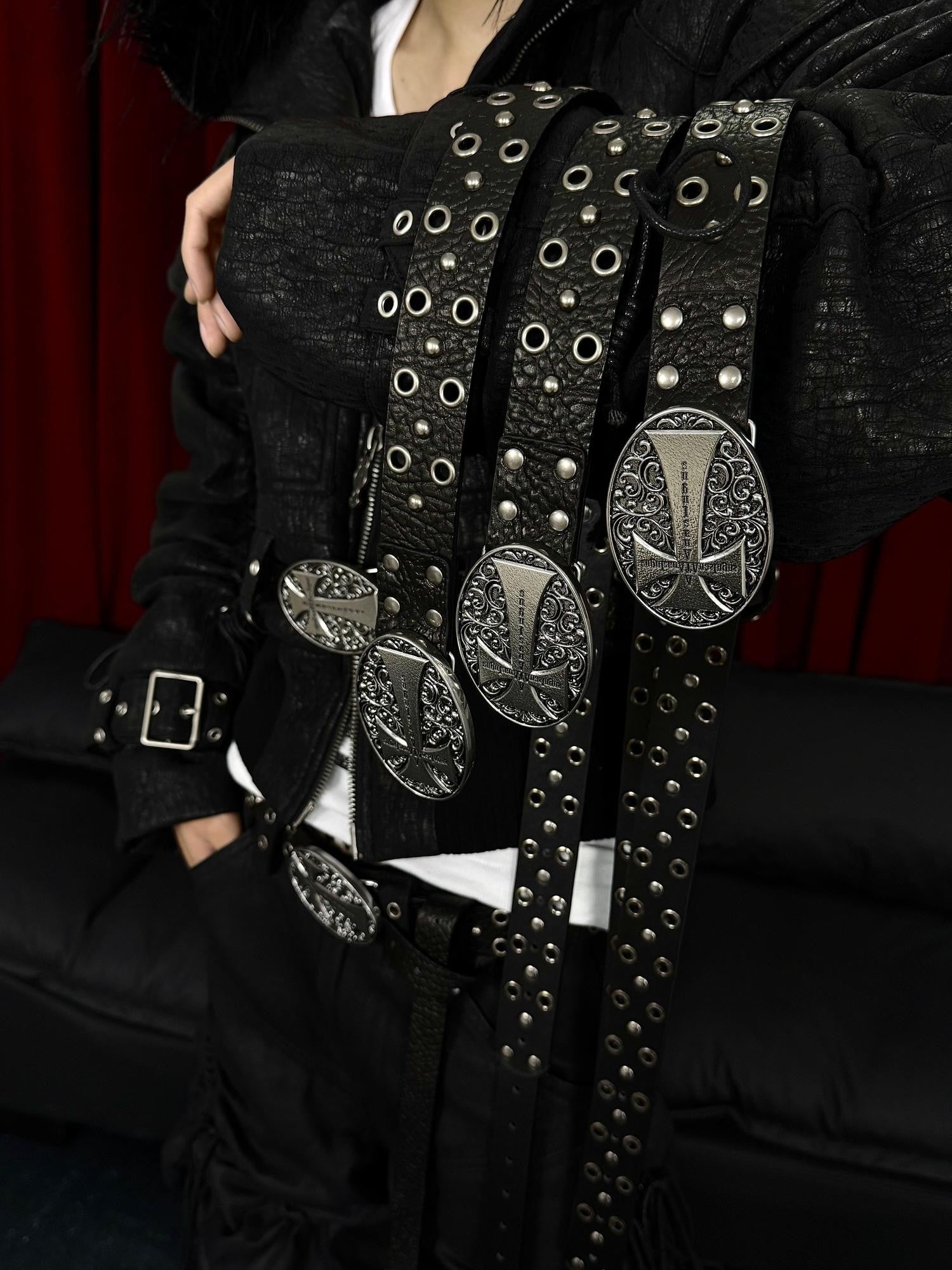 ATAnothingness Elephant Embossed Carved Cross Studded Women&
