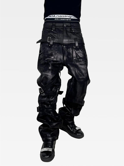 ATAnothingness Hand Waxed Metal Foil Double Waist Contrast Tie Women&