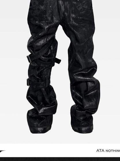 ATAnothingness Hand Waxed Metal Foil Double Waist Contrast Tie Women&