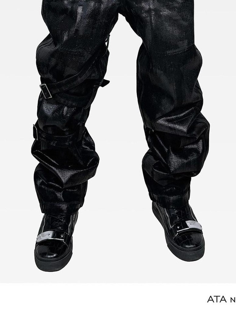 ATAnothingness Hand Waxed Metal Foil Double Waist Contrast Tie Women&