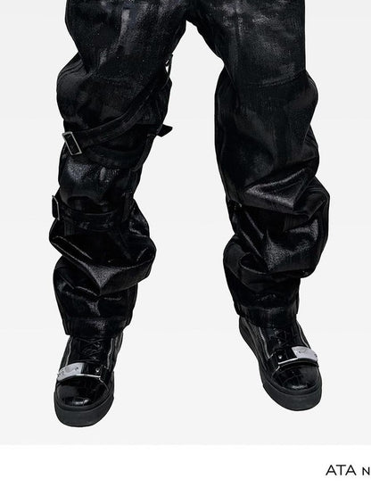 ATAnothingness Hand Waxed Metal Foil Double Waist Contrast Tie Women&