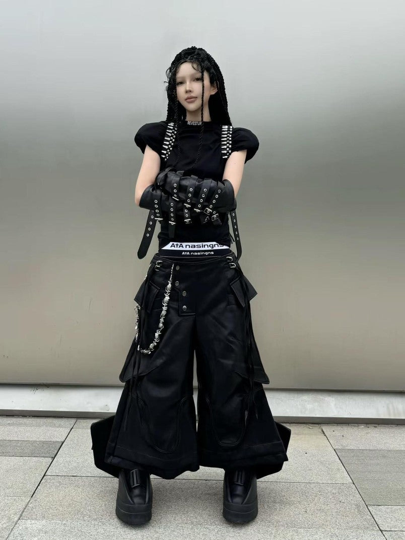 ATAnothingness Knight Black Deconstructed Textured Wax Cropped Loose Women&