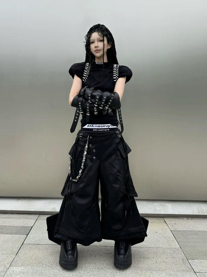 ATAnothingness Knight Black Deconstructed Textured Wax Cropped Loose Women&