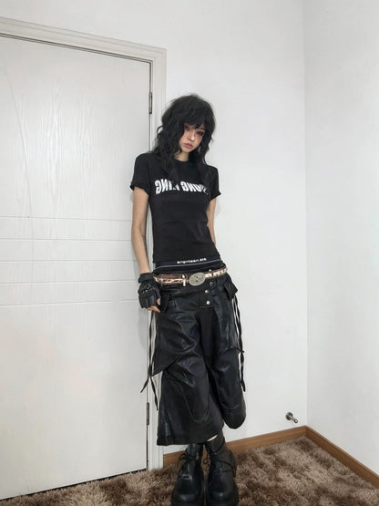 ATAnothingness Knight Black Deconstructed Textured Wax Cropped Loose Women&