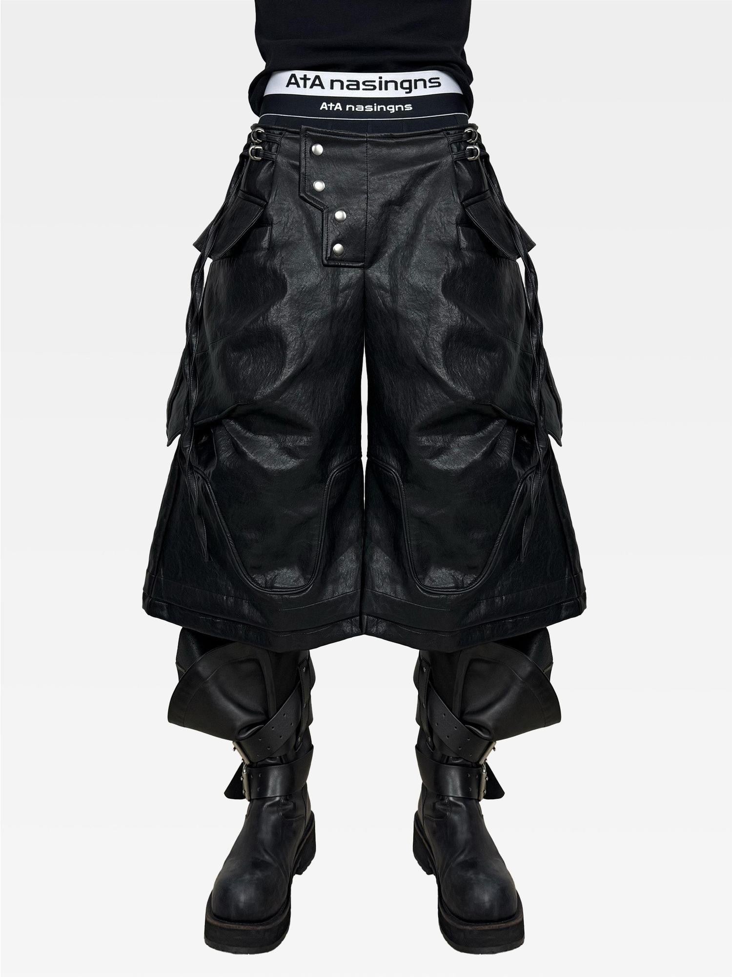 ATAnothingness Knight Black Deconstructed Textured Wax Cropped Loose Women&