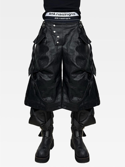 ATAnothingness Knight Black Deconstructed Textured Wax Cropped Loose Women&