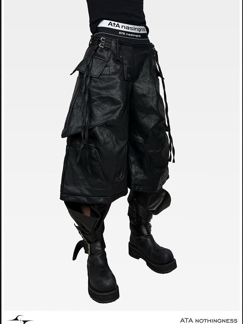ATAnothingness Knight Black Deconstructed Textured Wax Cropped Loose Women&