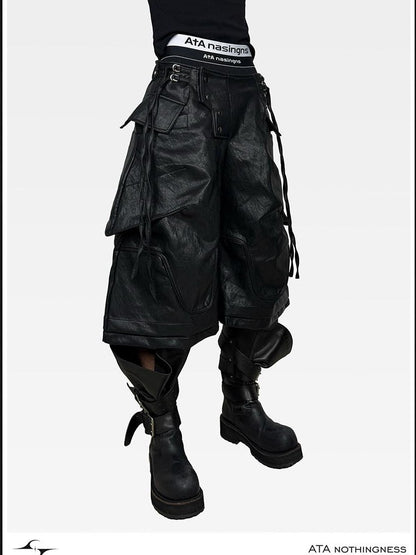 ATAnothingness Knight Black Deconstructed Textured Wax Cropped Loose Women&