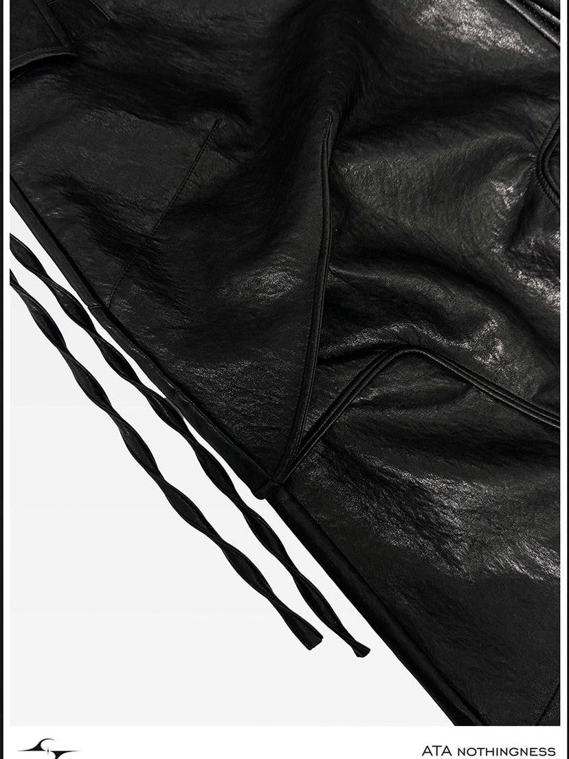 ATAnothingness Knight Black Deconstructed Textured Wax Cropped Loose Women&