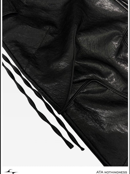 ATAnothingness Knight Black Deconstructed Textured Wax Cropped Loose Women&