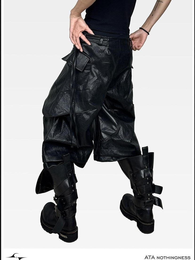 ATAnothingness Knight Black Deconstructed Textured Wax Cropped Loose Women&
