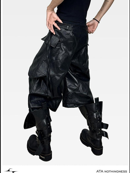 ATAnothingness Knight Black Deconstructed Textured Wax Cropped Loose Women&