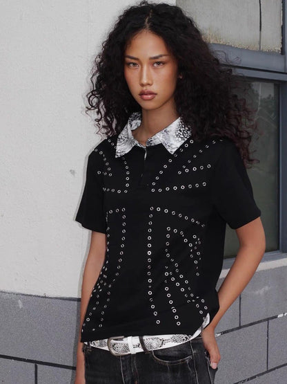 ATAnothingness Leopard Studded Hotfix Polo Women&