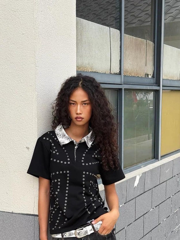 ATAnothingness Leopard Studded Hotfix Polo Women&