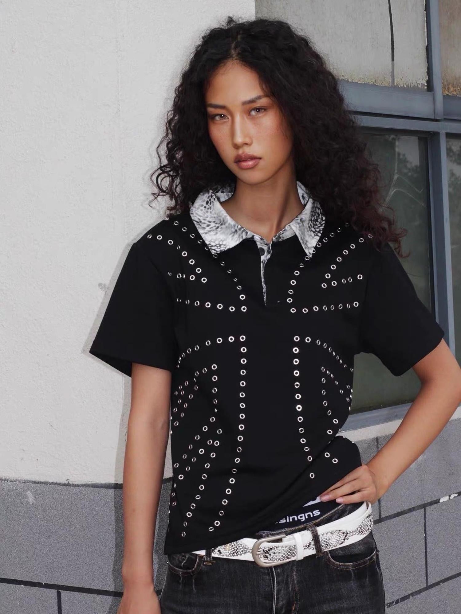 ATAnothingness Leopard Studded Hotfix Polo Women&